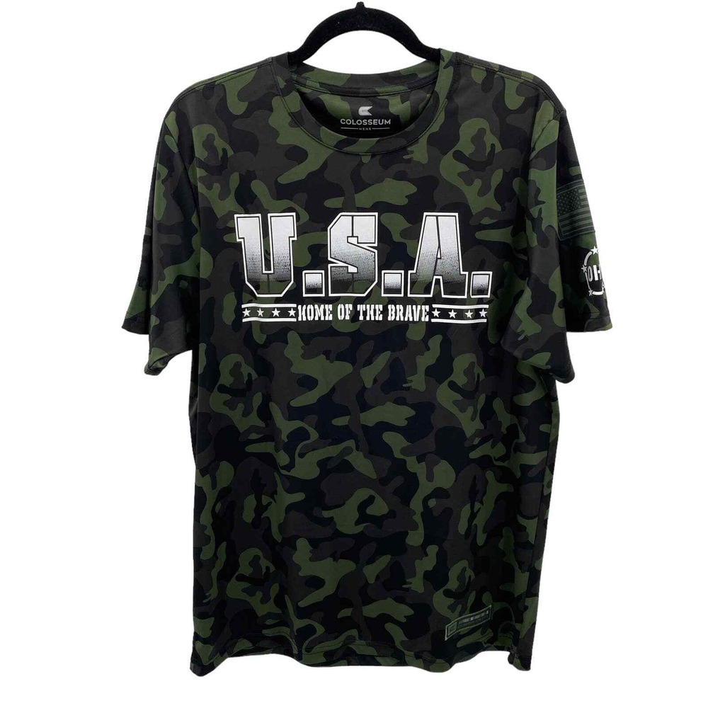 Colosseum Athletics Shirt Men Large Green Camo Print Polyester USA Home of Brave